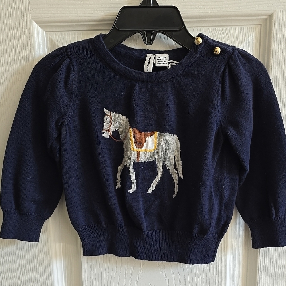 Janie And Jack Navy Blue Kids Sweater with Horse Design